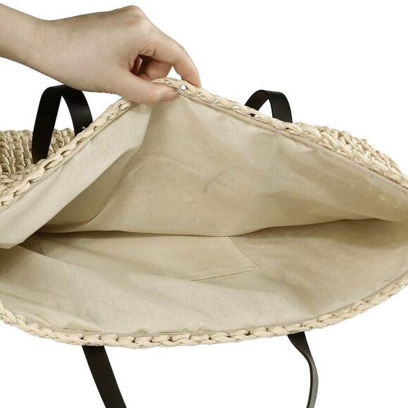 Women Straw Woven Tote Large Beach Handmade Weaving Shoulder Bag Purse Straw Han - Picture 4 of 5